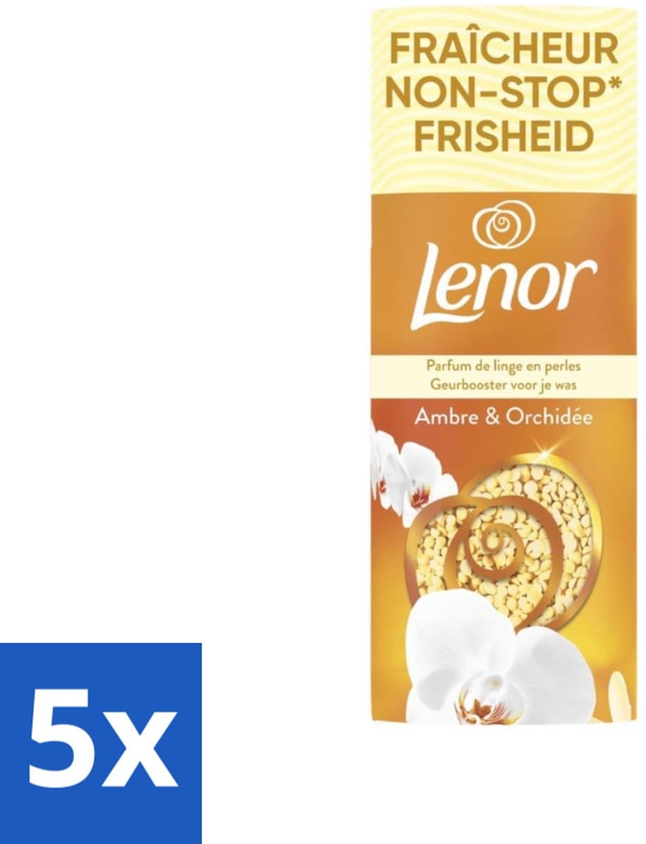 5 x Lenor – Geurbooster – Amber & Orchidee – 12 Wasbeurten – 155 g - Geurparels - Wasgeur - Luxegeur - Orchidee - Vanille — afbeelding 1