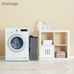 wasmand met handgrepen, inklapbare kledingmand hoge rechthoekige wasmand met ademende gaashoes, opvouwbare wasmand voor badkamer (45 l, donkergrijs) — thumbnail 4