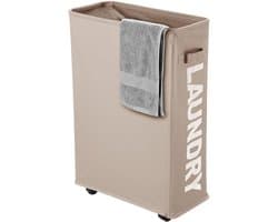 Stoffen Wasmand - Smal Opvouwbaar - Met Handvatten en Wielen - Voor Wasgoed, Speelgoed, Handdoeken en Dekens - Khaki