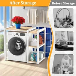 Wasmachine Rek - Opbergrek Badkamer - Wasruimte Organiseren - Verstelbare Hoogtes - 3 Planken - Zwart — thumbnail 4