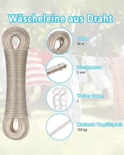 Waslijn 50 m - staalkern - roestvrij en waterdicht - voor buitengebruik - ShopVlot — thumbnail 4