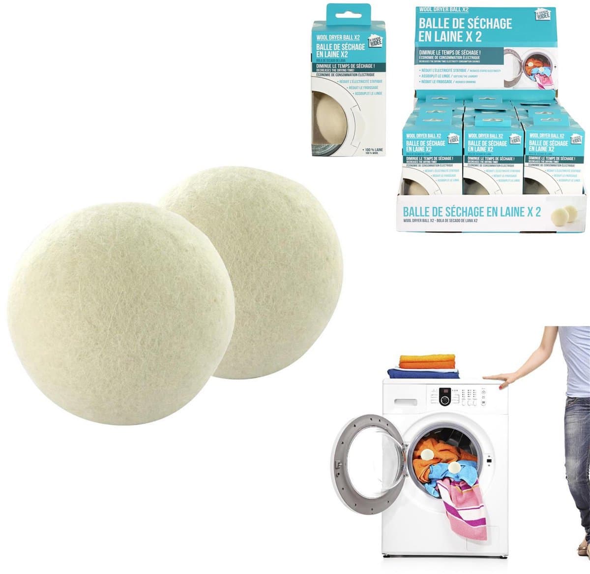 Home Deco Factory Wasbollen - 2x stuks - wol - droger - wassen - verkorten van droogtijd — afbeelding 1
