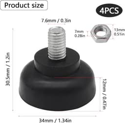Rubberen Meubelpoten 4 Stuks M8 x 13 mm - Geluidsdemping en Vloerbescherming voor Apparaten — thumbnail 2
