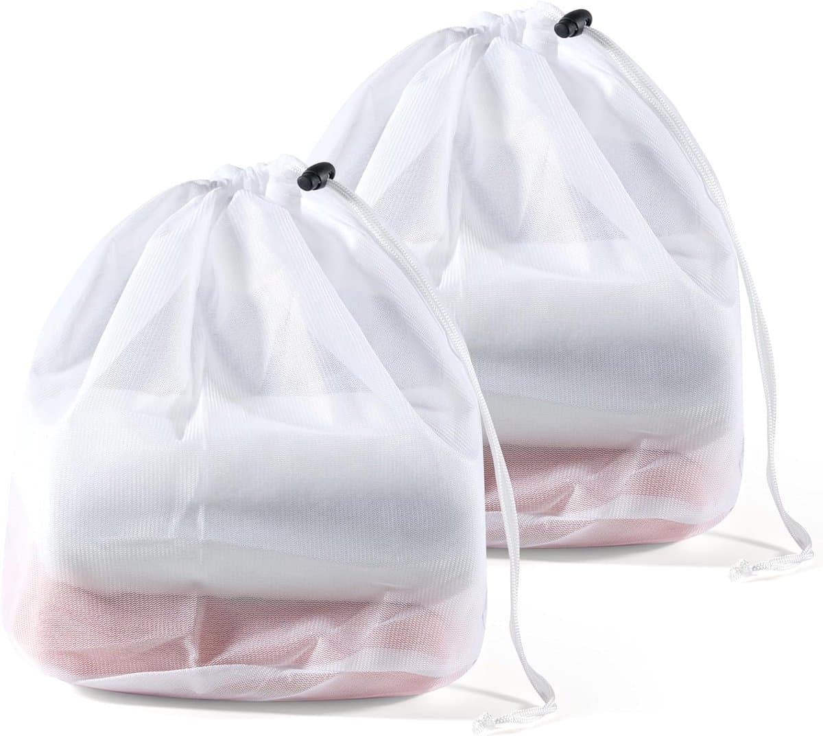 30 x 40 cm Herbruikbare Fijnmazige Waszakken Met Trekkoord - Voor Ondergoed - Sokken En Kwetsbare Kleding - Wit - 2 Stuks — afbeelding 1