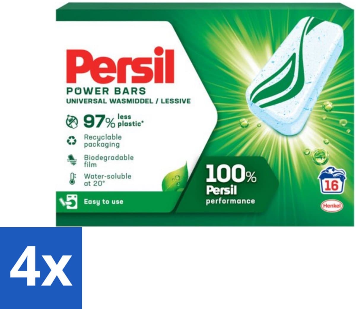4 x Persil Power Bars - Wasmiddeltabletten - Gekleurde Was - 16 Wasbeurten - Wasmiddel Tabletten - Gekleurde Was - Duurzaam Wasmiddel - Biologisch Afbreekbare Verpakking - Wasmiddel Bars — afbeelding 1
