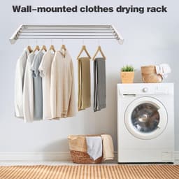 Wall Mounted Drying Rack 80 cm - Extendable Wall Dryer - Stainless Steel Foldable - White Clothesline - 50 kg Load Capacity for Indoor and Outdoor Balcony — thumbnail 2