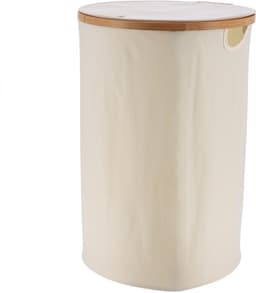 Tendance Wasmand met deksel - rond - bamboe hout - 70L - naturel wit - 60 x 40 cm - was sorteren — thumbnail 1