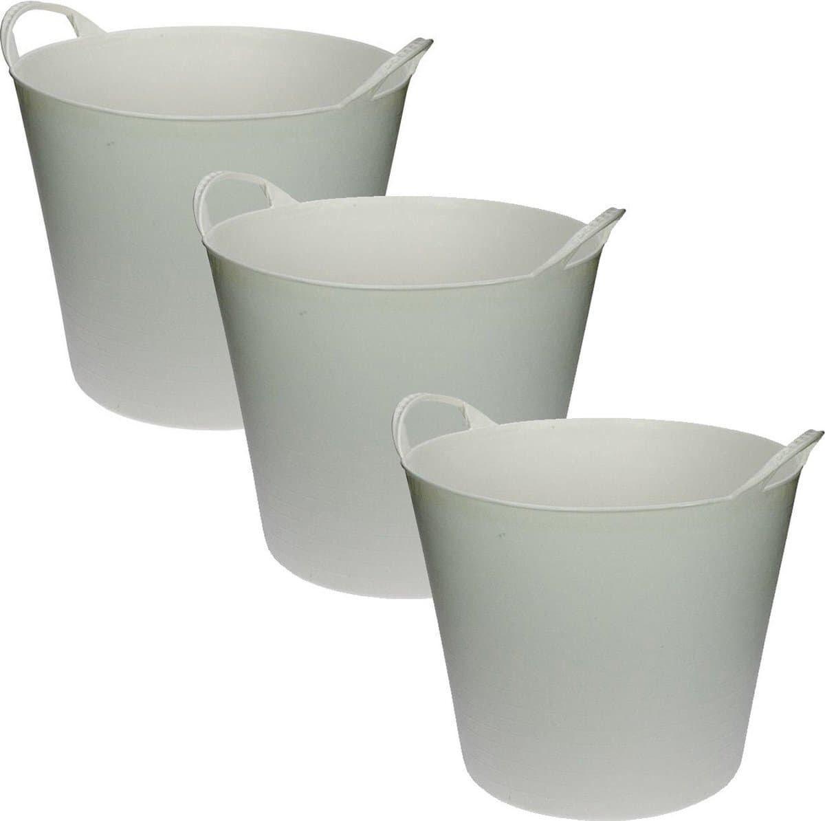 Flexibele emmer/wasmand/kuip - 3x stuks - wit - 20 liter - Opbergmanden - Wasmanden - Flexibele emmers - 35 x 30 cm — afbeelding 1