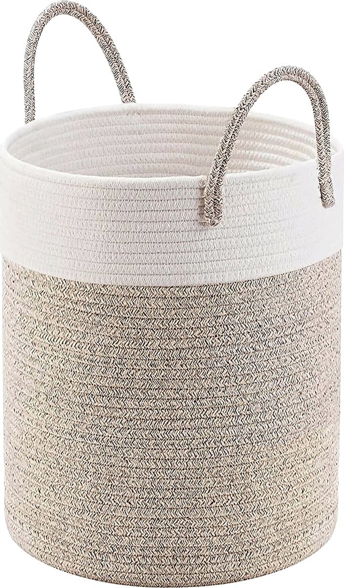 Somstyle Katoenen Wasmand - 52 Liter - Opvouwbare Wasbox - Opbergmand voor Was - Bruin / Wit — afbeelding 1