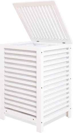 Dubbele wasmand met deksel 120L bamboe - wasmand met verwijderbare binnenzak - 2-delige kledingverdeler - Wassorteerder voor wasruimte - badkamer - slaapkamer (wit) wassorteerder — thumbnail 1