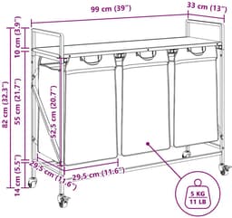 vidaXL - Wasmand - 3 - vakken - met - planken - sonoma - eikenkleurig — thumbnail 2