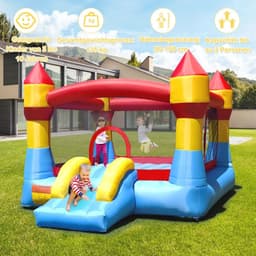 Kleurrijk Opblaasbaar Springkasteel met Glijbaan voor Kinderen - 370 x 280 x 220 cm — thumbnail 2