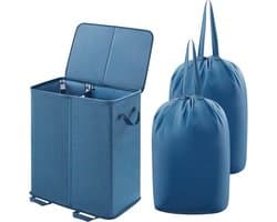 Dubbele wasmand met deksel en uitneembare waszakken, gedeelde wasmand met handgrepen, grote aparte wasmand voor slaapkamer, badkamer, wasmand
