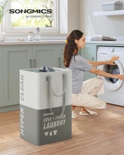 Grote opvouwbare wasmand 90L met 2 vakken - dubbele handgrepen - voor wasruimte badkamer - donkergrijs - LCB209G21 - 40 x 35 x 65 cm — thumbnail 5