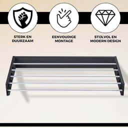 Premium Luxe Laundry Aluminium Wandmontage Droogrek - Opvouwbaar, Inklapbaar, Drievoudig - Ruimtebesparend Wasruimte Muur Droogrek - Wit folding wall laundry rack — thumbnail 4
