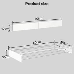 Wall Mounted Drying Rack 80 cm - Extendable Wall Dryer - Stainless Steel Foldable - White Clothesline - 50 kg Load Capacity for Indoor and Outdoor Balcony — thumbnail 3