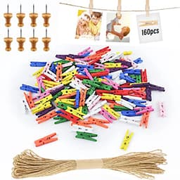 168 Stuks Mini Houten Knijpers voor Foto's met Jute Koord - Ideaal voor Bruiloft Decoratie en DIY Fotowand — thumbnail 1