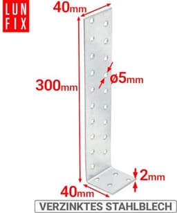 20 Stuks Platte Stalen Betonankers - Voor Verankering van Hout in Beton | Bevestigingshoek 300 mm x 40 mm — thumbnail 2