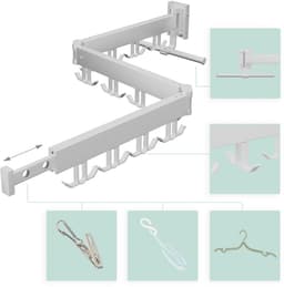 wanddroogrek inklapbaar - draaibaar - met accessoires - wit — thumbnail 2
