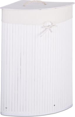 3x wasmand hoekmodel bamboe - 60 liter - deksel - witte wasbox - driehoekig — thumbnail 5