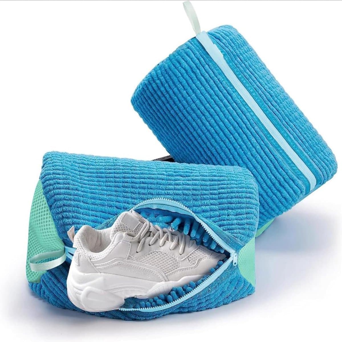 2 Stuks Waszakken voor Schoenen, Herbruikbare Waszakken voor de Wasmachine, Schoenentas met Rits voor Efficiënt Schoenonderhoud en Bescherming (Blauw) — afbeelding 1