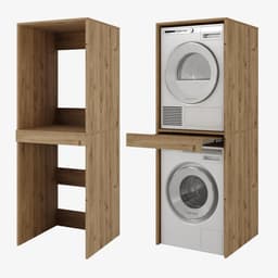 Wasmachinekast met Bord - Wastoren Opzetkast - Ruimte Optimaliseren - Uittrekbare Plank - 187x65x66 cm - Eiken Goud — thumbnail 1