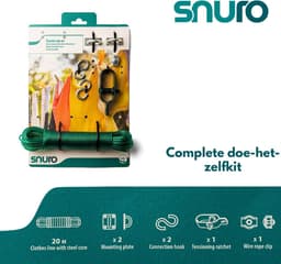 Wasdraad Set - Waslijn Kit - Kleding Drogen - Compleet met Spanner - 20 meter - Grijs — thumbnail 3