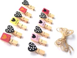 Houten Mini Wasknijpers Hartjes 24 Stuks met Jute Touw 2,4m — thumbnail 2