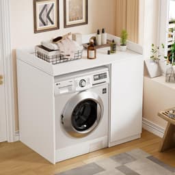 Wasmachinekast, 96 x 66 x 96 cm, bovenbouwkast, wasmachine of wasdroger, moderne ombouwkast, kast voor wasmachine en wasdroger met opslag voor keuken en badkamer (A) — thumbnail 2