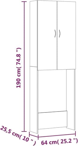 Gecheer Washing Machine Cabinet, Bathroom, Toilet, Dryer, Shelf Furniture, Washing Machine, Cabinet, Shelf, Bathroom Organizer, White, 64 x 25.5 x 190 cm — thumbnail 4