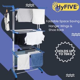 Kleding Droogtoren - Wasrek Opvouwbaar - Kleding Drogen Binnen - 4 Laags Met Wielen - 170 cm Hoog - Blauw — thumbnail 4