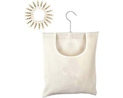 Wasknijpertas - Waslijn Organizer - Wasgoed Ophangen - 360 Graden Haak - 32 cm - Beige