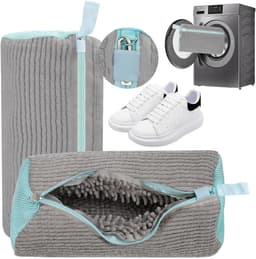 Dailygoody - Set van 2 schoenwaszakken - Herbruikbaar - Robuuste waszakken - Grijs - Schoenbescherming - Perfect voor reizen en was - 40 x 20 cm — thumbnail 1
