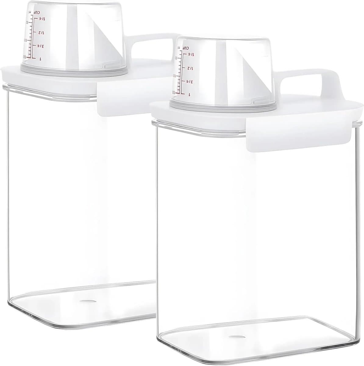 Twee luchtdichte dispensers voor wasmiddel, een opbergdoos voor wasmiddel van 1800 ml met maatbeker, een multifunctionele doos voor wasmiddel, een opbergdoos voor waspoeder, een dispenser voor waspoeder, geschikt voor waspoeder en wasparfum. — afbeelding 1