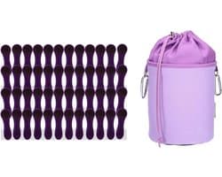 Kledinghangers Set - Wasknijpers met zak - Wasgoed Drogen - Zachte Grip - 48 stuks - Paars Antraciet