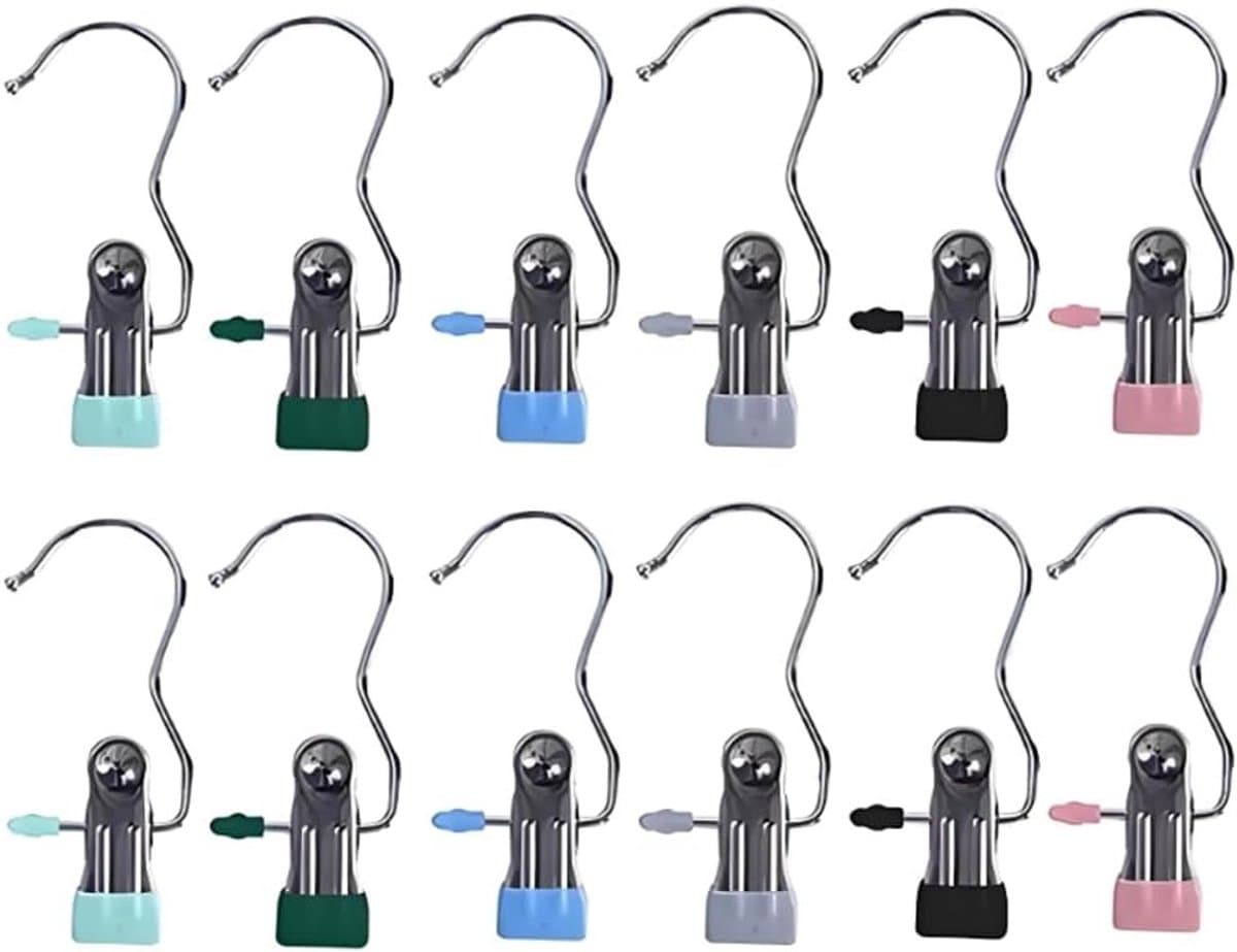 Set van 12 Rvs Kledingknijpers en Hangers - Ideaal voor Broeken, Handdoeken en Sokken - Duurzaam en Multifunctioneel — afbeelding 1