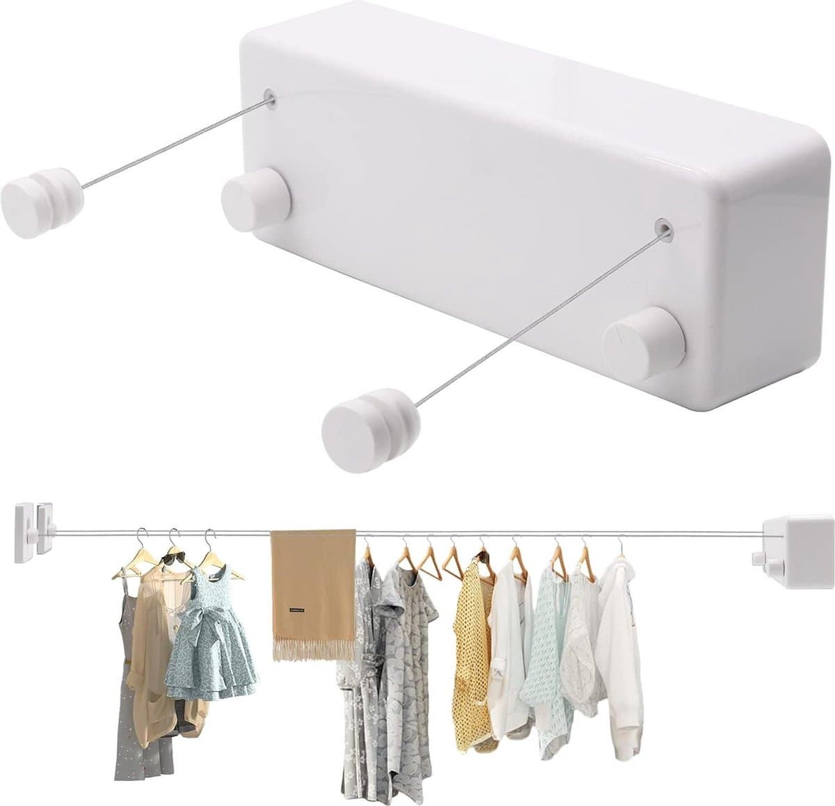 Dubbele kabel intrekbare waslijn - uittrekbare waslijn - instelbare waterdichte hangende waslijn - wandgemonteerde waslijn voor binnen - tot 42 meter — afbeelding 1