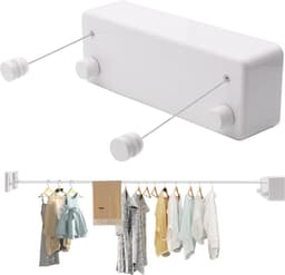 Dubbele kabel intrekbare waslijn - uittrekbare waslijn - instelbare waterdichte hangende waslijn - wandgemonteerde waslijn voor binnen - tot 42 meter — thumbnail 1