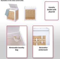 Wasmand MCW-G37, wasverzamelaar wassorteerder wasbox, massief houten shabby-look rieten 61x51x35cm ~ bruin — thumbnail 4