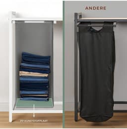 DnA® Wasmand 3 Vakken - Wasmand - Wassorteerder - Wasmand Met Deksel - Grijs/Wit - 36cm x 86cm x 73cm — thumbnail 4
