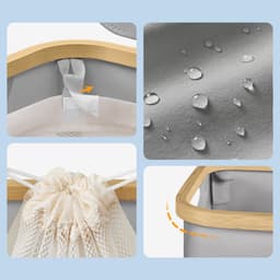 SONGMICS LCB514GD01 - Wasmand met 4 Vakken - Opvouwbare Wasverzamelaar met Deksel - Bamboe Handgrepen — thumbnail 5