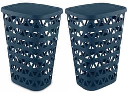 Curver Wasmand met deksel - 2x - ventilatiegaatjes - blauw - kunststof - 55 ltr - 42 x 34 x 60 cm — thumbnail 2