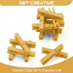 Gekleurde Houten Knijpers - Knutsel Spullen - Foto's Ophangen - Natuurlijk Materiaal - 7.4 cm Lengte - Goud — thumbnail 4