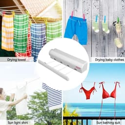 Intrekbare waslijn - Wandmontage voor binnen en buiten - Kunststof - 3,2-3,75 m lengte - 4-5 touwen - 8 kg capaciteit - Duurzaam en handig in gebruik — thumbnail 5