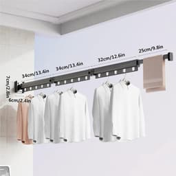 Extra groot droogrek voor kleding - Wanddroogrek - Opvouwbaar - Geen spijkers of lijm - Ruimtebesparend droogrek voor kleding - Telescopisch droogrek voor kleding - Zwart - Drievoudig opvouwbaar + Telescopische paal - Uitschuifbaar tot 126 cm — thumbnail 3