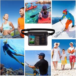 3-delige waterdichte tas, waterdichte heuptas met verstelbare riem, waterdichte telefoonhoes voor zwemmen, bootuitstapjes, heuptas voor wateractiviteiten - zwart — thumbnail 1