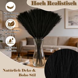 50 stuks gedroogd pampasgras, decoratie, 55 cm, kunstzwart, pluizig pampasgras, boho-decoratief pampasgras voor bruiloft, kantoor, slaapkamer, woonkamer — thumbnail 2