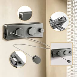 Waslijn - Uitschuifbare waslijn - Waslijn voor binnen - Wandgemonteerd kledingrek - Geschikt voor hotels, badkamers en balkons - Dubbele lijn - Duurzaam - Geen boren nodig - Lengte 5,1 meter - 27*9*4,5 cm - Gunmetalgrijs — thumbnail 5