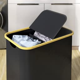 Dubbele opvouwbare wasmand van 80 liter met deksel - gegroefde handgrepen - zwart — thumbnail 4