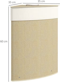REDOM - Hoekwasmand - 55 liter inhoud - Afneembaar deksel en machinewasbare stoffen zak - Bamboe en metalen frame - Crème en natuurlijk hout - 35 x 35 x 60 cm — thumbnail 5